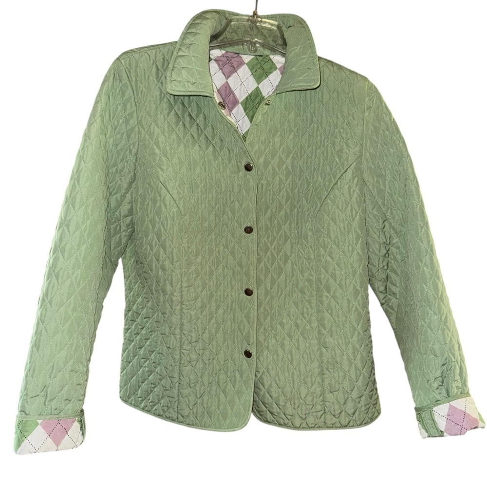 🎉HP🎉Briggs New York women’s Lightweight Jacket Sz XL Green Quilted Snaps Lined